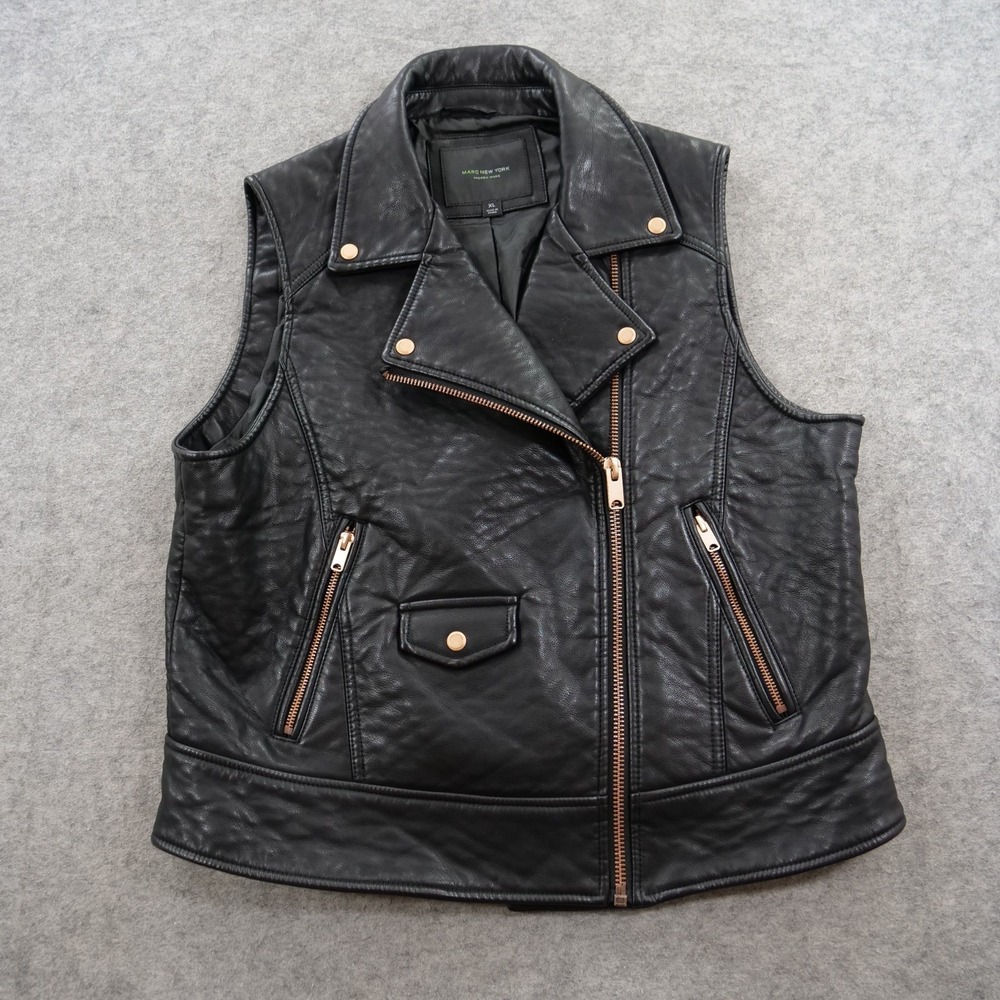 Marc New York Vest Jacket Womens Extra Large Faux Leather  Black Biker Moto